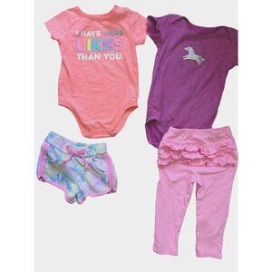 Bundle of 4- 18 Month Outfits Girl with Short Sleeve Rompers Pink Pants and Tie